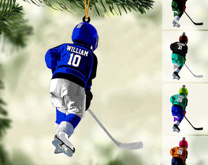 Personalized Kid Hockey Player Ornament, Custom Name Hockey Ornament, Custom Acrylic Ornament, Hockey Keepsake, Hockey Uniform Ornament