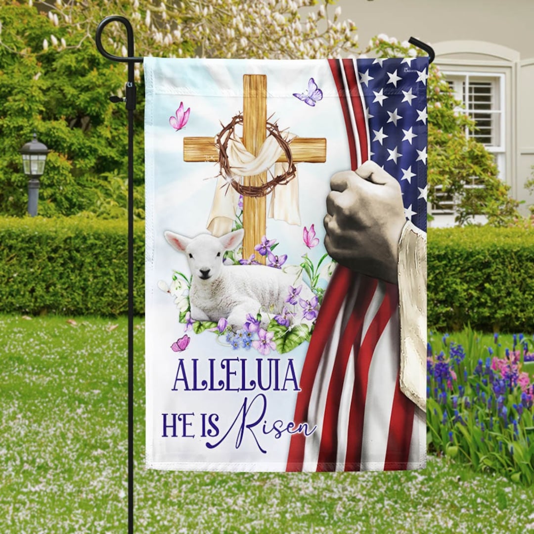 Easter Cross Resurrection of Jesus He is Risen Flag, Easter Garden Flag, Yard Decor, Easter Egg ...