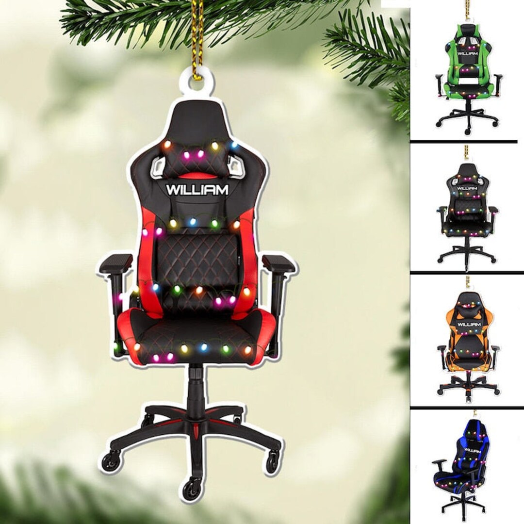 Custom Name Gaming Chair Christmas Light Shape Flat Ornament, Gaming