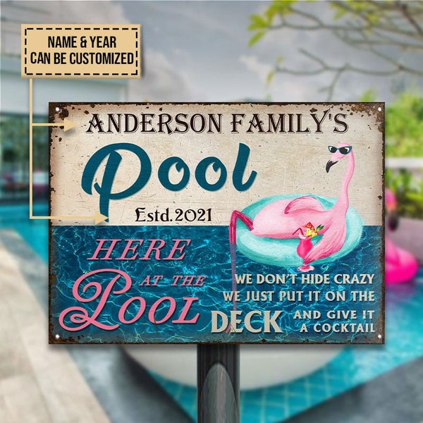 Personalized Swimming Pool Flamingo Metal Signs, Funny Pool Sign, Outdoor Sign Decor, Outdoor Beach Decor, Pool Metal Sign, Pool Bar Sign