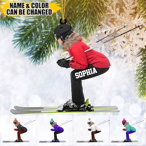 Personalized Skiing Girl Acrylic Ornament, Skiing Player Ornament, Ski Lift Lovers, Christmas Gift For Family, Gift For Skiing Lover