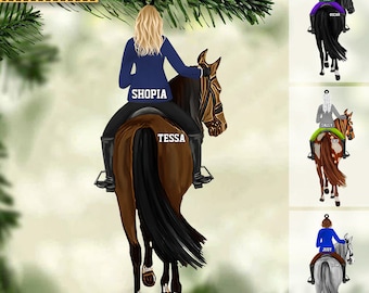 Personalized Girl Horse Riding Christmas Acrylic Ornament, Horse Lover Ornament, Girl Riding Ornament Christmas, Cowgirl Horseback Riding