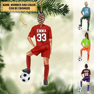 Personalized Soccer Player Ornament, Soccer Girl Boy Ornament, Custom Name Number Soccer Ornament, Soccer Keepsake, Soccer Christmas Gift