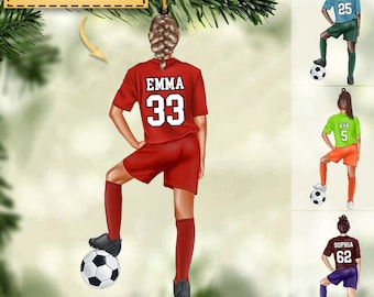 Personalized Soccer Player Ornament, Soccer Girl Boy Ornament, Custom Name Number Soccer Ornament, Soccer Keepsake, Soccer Christmas Gift