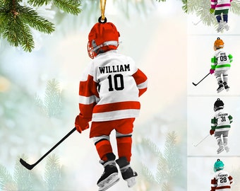 Personalized Kid Hockey Player Ornament, Custom Name Hockey Ornament, Custom Acrylic Ornament, Hockey Keepsake, Hockey Uniform Ornament