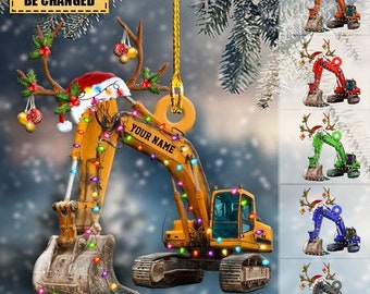 Ornamento de natal personalizado para escavadeira, ornamento acrílico de escavadeira com nome personalizado, presente de natal para trabalhador de guindaste, enfeite de natal para crianças