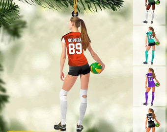 Personalized Volleyball Girl Ornament, Volleyball Player Ornament, Volleyball Female Player Hold The Ball Keepsake, Volleyball Girl Ornament