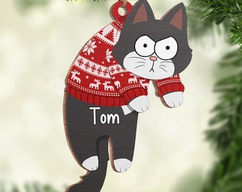 パーソナライズされた猫のクリスマスオーナメント、面白いカスタム猫のオーナメント、クリスマスギフト、カスタムペットオーナメント、猫好きの方へのギフト、猫ママへのギフト