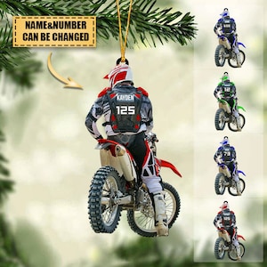 Personalisierte Motocross Dirt Bike Weihnachtsverzierung, benutzerdefinierter Name und Nummer Motocross Ornament, Geschenk für Biker Racer Motocross Racing