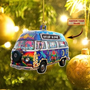 Personalized Hippie Car Ornament, Vans Custom Shaped Ornament, Perfect Hippie Car Christmas Ornament, Hippie Peace Ornament