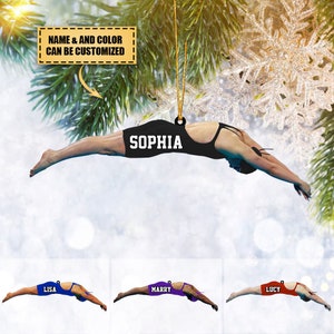 Personalized Name Female Swimmer Acrylic Ornament, Swimming Lovers Gift, Sport Gifts, Swim Team Ornament, Christmas Swimming Decoration