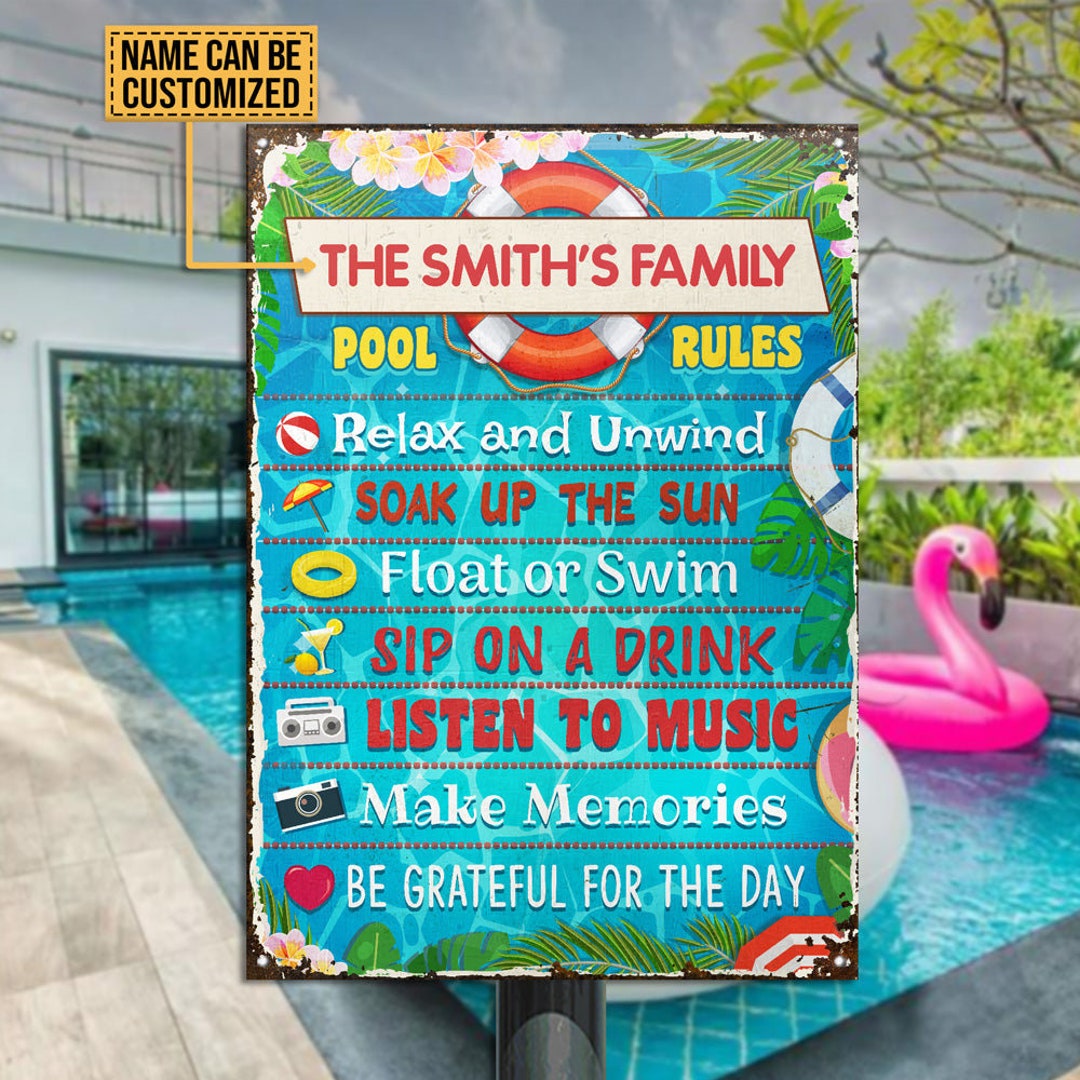 Personalized Pool Rules Relax Metal Signs, Funny Pool Sign, Outdoor ...