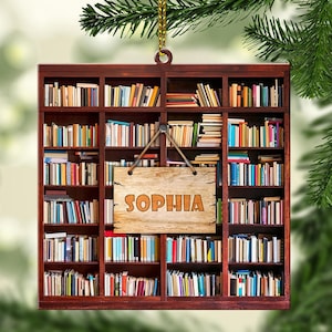Personalized Bookshelf Shape Ornament, Gift for Librarian, Lover Bookworm, Book Lovers Christmas Ornament, Christmas Gift for Book Lover
