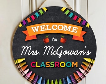 Personalized Teacher Door Sign, Teacher Name Sign, Teacher Door Hanger, Teacher Gift, Classroom Decor, Clasroom Wooden Sign, Back To School