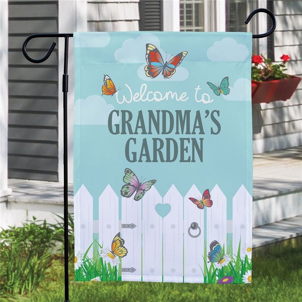 Personalized Garden Flag Gifts For Nana From Grandkids Butterflies Welcome To Grandma's Garden, Custom Name Welcome Flag, Mother's Day Gift
