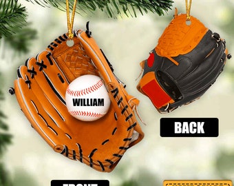Personalized Baseball Gloves Ornament, Pitcher Glove Ornament, Custom Acrylic Ornament, Baseball Keepsake, Baseball Christmas Ornament