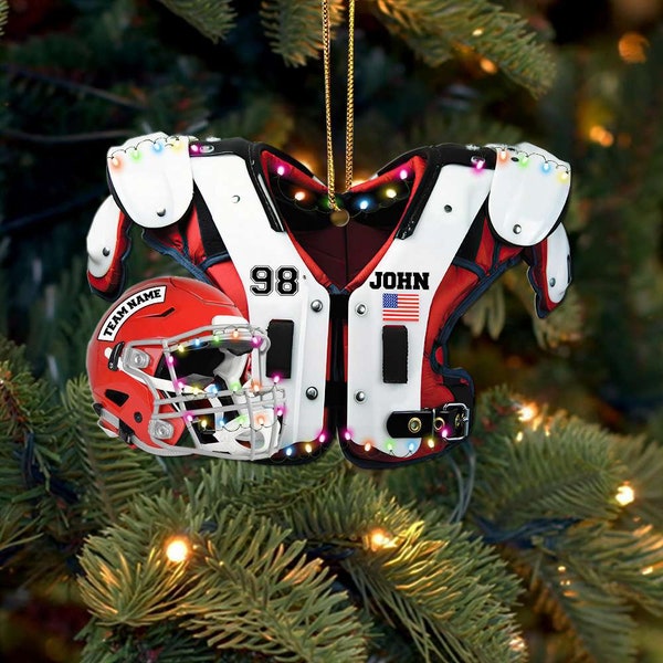 Personalized American Football Christmas Ornament, Custom Football Shoulder Pads And Helmet Acrylic Ornament, Gift For Football Lover