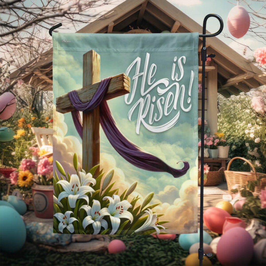 Easter Rejoice He is Risen Flag, Easter Garden Flag, Yard Decor, Easter Egg Flag, Jesus ...