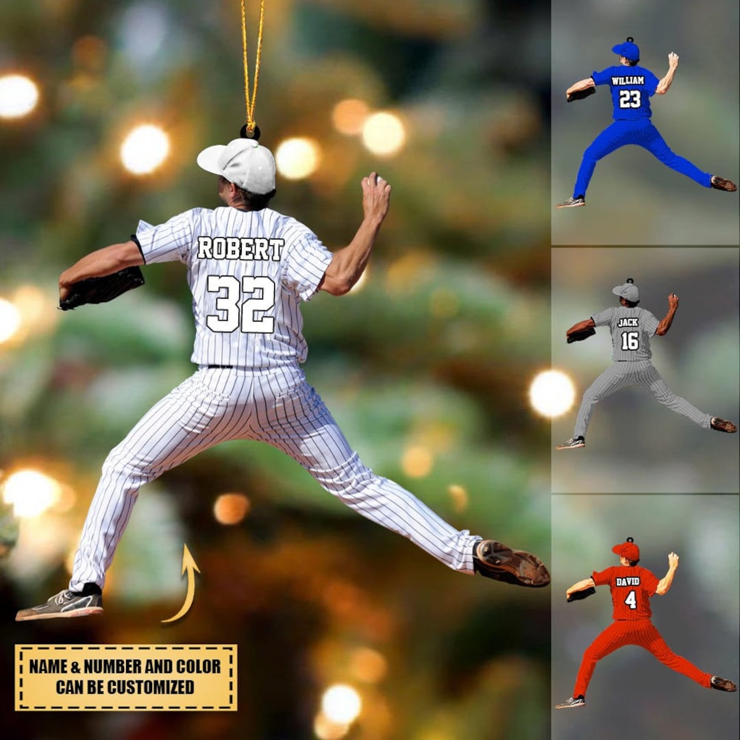 Personalized Baseball Ornament, Pitcher Throw Ball Ornament, Custom