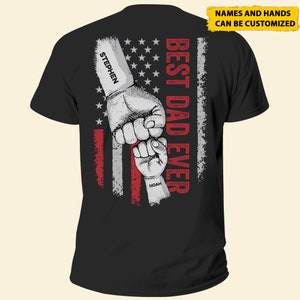 Personalized Father&#39;s Day Fist Bump T-Shirt, Custom Father Kids Names Shirt, Fathers Day Gift, Best Dad Ever Shirt, Dad Kids Matching Shirt