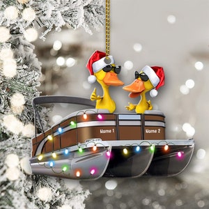 Pontoon Duck Boat Personalized Christmas Ornament, Christmas Custom Acrylic Ornament, Duck Ornament, Pontoon Boat Ornament, Christmas Decor