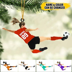 Personalized Soccer Player Ornament, Soccer Girl Ornament, Custom Soccer Ornament, Soccer Keepsake, Soccer Christmas Ornament, Girl Soccer