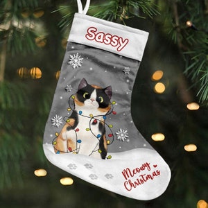 Personalized Cat Christmas Stockings, Cat Christmas Stocking, Custom Farmhouse Stocking, Gift for Cats, Cat Lovers Gift, Pet Gift Stocking
