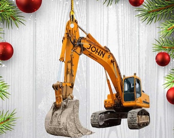 Enfeite de Natal personalizado para escavadeira, enfeite de acrílico para escavadeira com nome personalizado, presente de Natal para trabalhador de guindaste, presente de enfeite de Natal