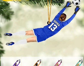 Personalized Soccer Goalkeeper Ornament, Soccer Player Ornament, Custom Name Soccer Girl Ornament, Soccer Keepsake, Soccer Christmas Gift