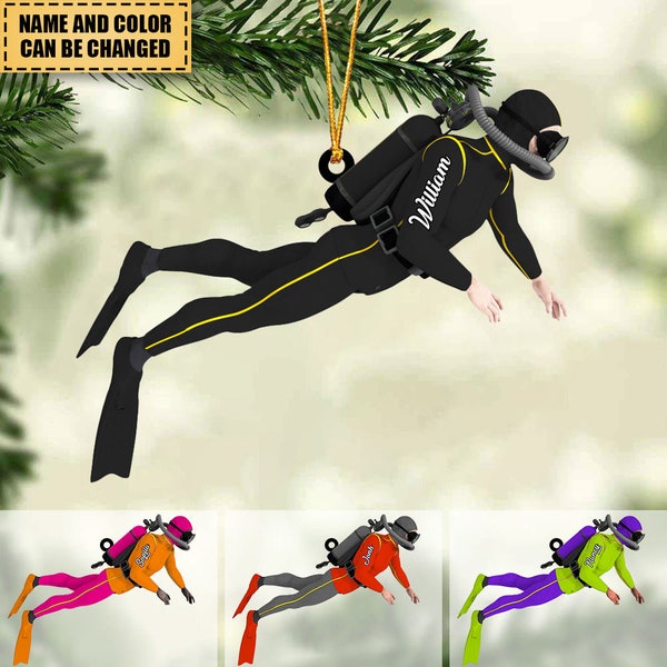 Personalized Scuba Diver Christmas Ornament, Scuba Diving Acrylic Ornament, Gift for Diver, Christmas Keepsake, Plastic Hanging Ornament