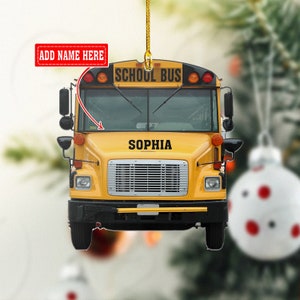 Personalized School Bus Light Christmas Ornament, Bus Lover Ornament, Bus Ornament Gift for Couples, Driver Bus Christmas Ornament