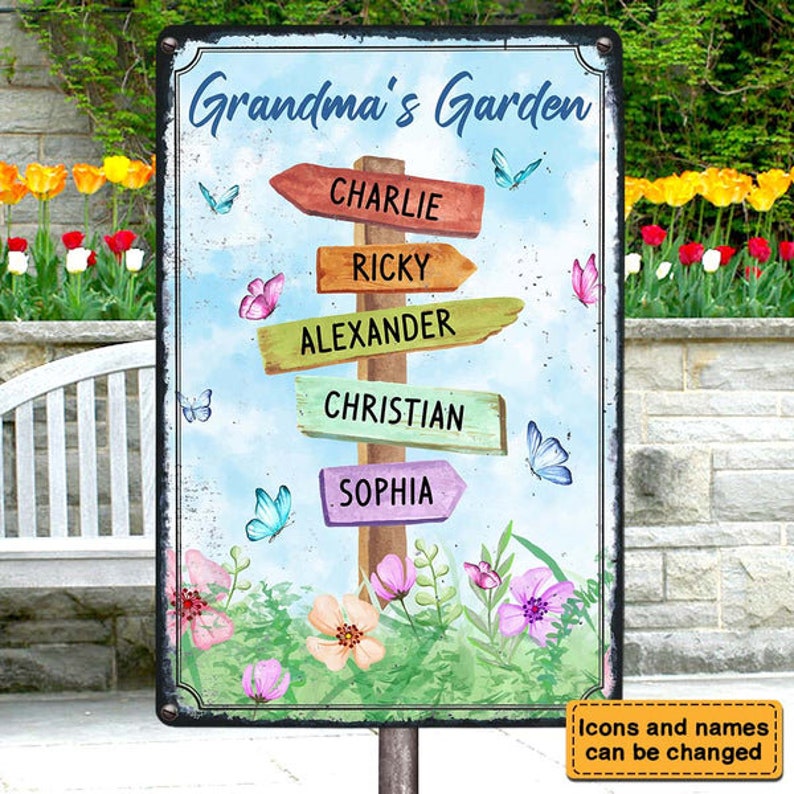 Gift Grandma's Garden Metal Sign, Custom Kids Name, Mother's Day Gift ...