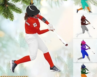 Gepersonaliseerde honkbal meisje beslag ornament, honkbal speler ornament, aangepaste honkbal softbal ornament, honkbal kerst aandenken