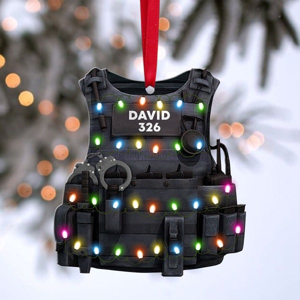 Personalized Police Bulletproof Vest Christmas Ornament, Police Uniform Car Acrylic Ornament Gift, Police Department Christmas Decor