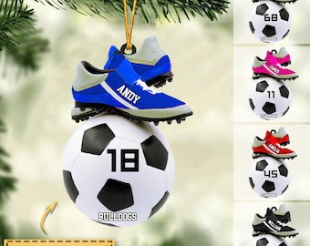 Personalized Soccer Shoes Ornament, Soccer Girl Boy Ornament, Custom Name Number Soccer Ornament, Soccer Keepsake, Soccer Christmas Gift