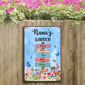 Personalized Grandma Garden Flower Sign, Custom Grandkids Name Sign, Mother&#39;s Day Gift For Mom Grandmother