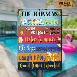 Swimming Pool Rules Good Times Metal Sign, Funny Pool Sign, Outdoor Sign Decor, Outdoor Beach Decor, Swimming Pool Metal Sign, Pool Bar Sign