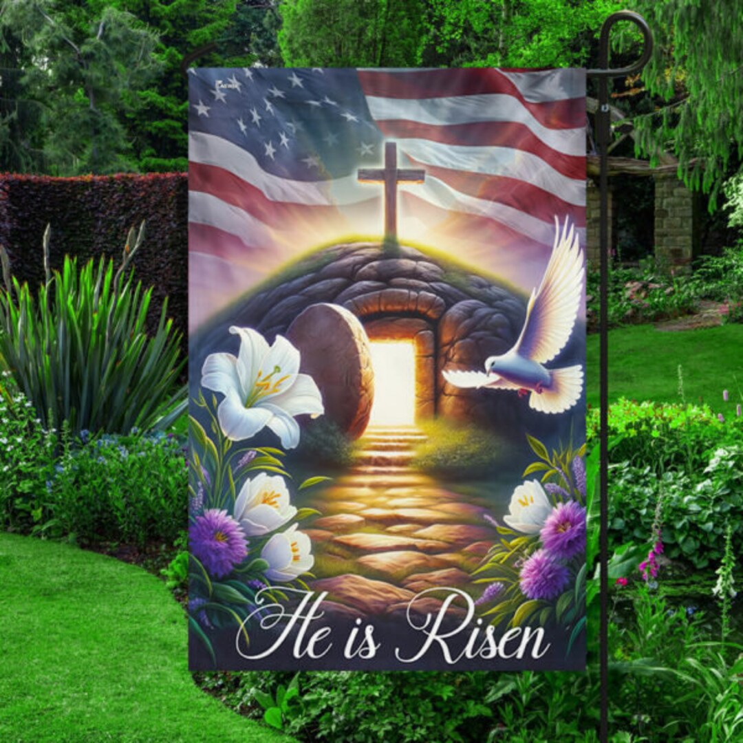 Jesus Christ, Resurrection of Jesus He is Risen Flag, Easter Garden Flag, Yard Decor, Easter Egg ...