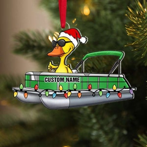 Pontoon Duck Boat Personalized Christmas Ornament, Christmas Custom Acrylic Ornament, Duck Ornament, Pontoon Boat Ornament, Christmas Decor