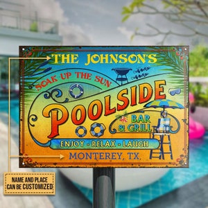 Personalized Pool Summer Vibe Metal Signs, Funny Pool Sign, Outdoor Sign Decor, Outdoor Beach Decor, Swimming Pool Metal Sign, Pool Bar Sign