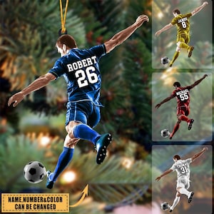 Personalized Soccer Player Ornament, Custom Name And Number Ornament, Custom Soccer Ornament, Soccer Keepsake, Soccer Christmas Ornament