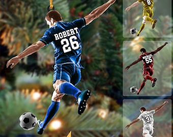 Personalized Soccer Player Ornament, Custom Name And Number Ornament, Custom Soccer Ornament, Soccer Keepsake, Soccer Christmas Ornament