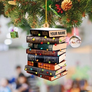 Personalized Books Ornament, Vintage Books Christmas Light Ornament, Books Ornament Gift, Books Ornament Decor, Books Lover