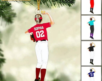 Personalized Baseball Girl Pitcher Ornament, Baseball Player Ornament, Custom Baseball Softball Ornament, Baseball Christmas Keepsake