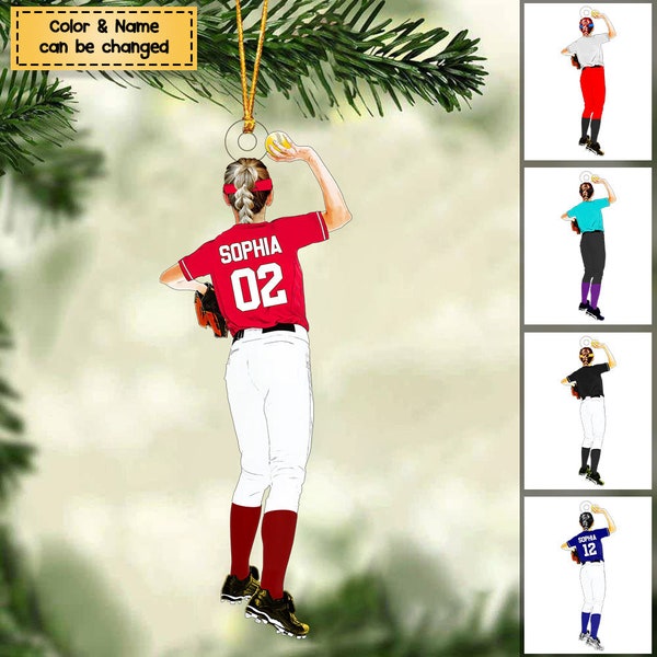 Personalized Baseball Girl Pitcher Ornament, Baseball Player Ornament, Custom Baseball Softball Ornament, Baseball Christmas Keepsake