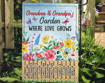 Personalized Garden Flag Gifts For Grandparents From Grandkids Flowers Garden Where Love Grows, Custom Name Welcome Flag, Mother's Day Gift