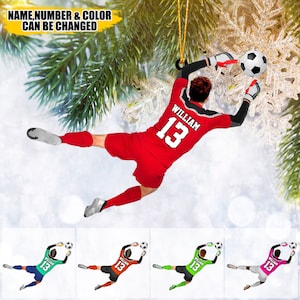 Personalized Soccer Goalkeeper Ornament, Soccer Player Ornament, Custom Name Number Soccer Ornament, Soccer Keepsake, Soccer Christmas Gift