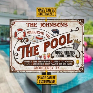 Personalized Pool Grilling Red Custom Metal Signs, Funny Pool Sign, Outdoor Sign Decor, Outdoor Beach Decor, Pool Metal Sign, Pool Bar Sign