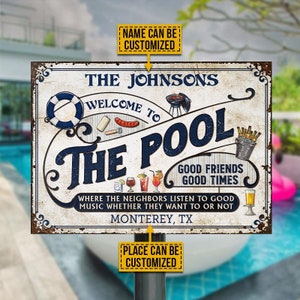 Personalized Pool Grilling Blue Custom Metal Signs, Funny Pool Sign, Outdoor Sign Decor, Outdoor Beach Decor, Pool Metal Sign, Pool Bar Sign