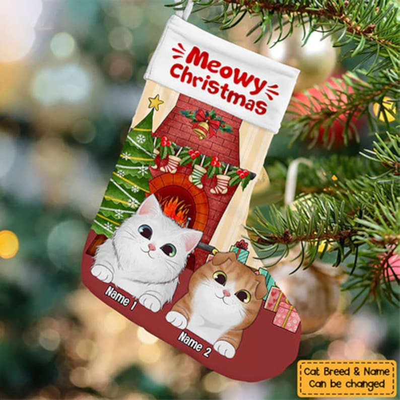 Personalized Cat Christmas Stockings, Cat Christmas Stocking, Custom ...